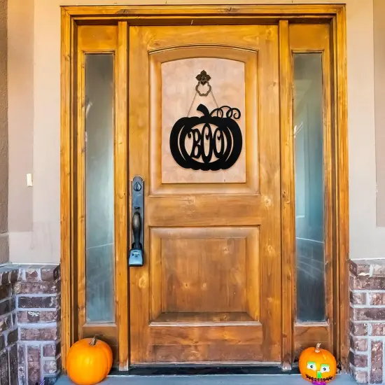 Halloween Door Hanger Black Boo Door Sign Decor - Pumpkin Style {5}