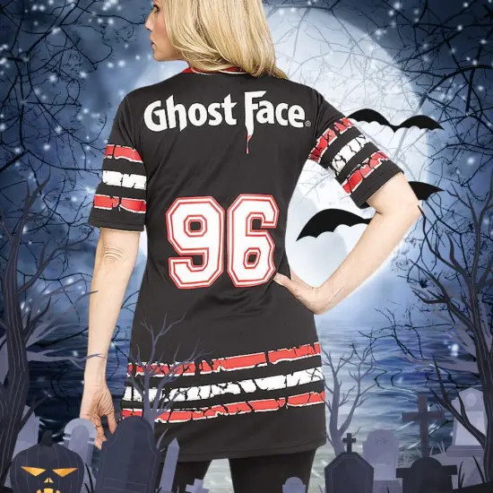 Adult Ghost Face Dress Costume Halloween V-Neck Iconic Mask Print {5}