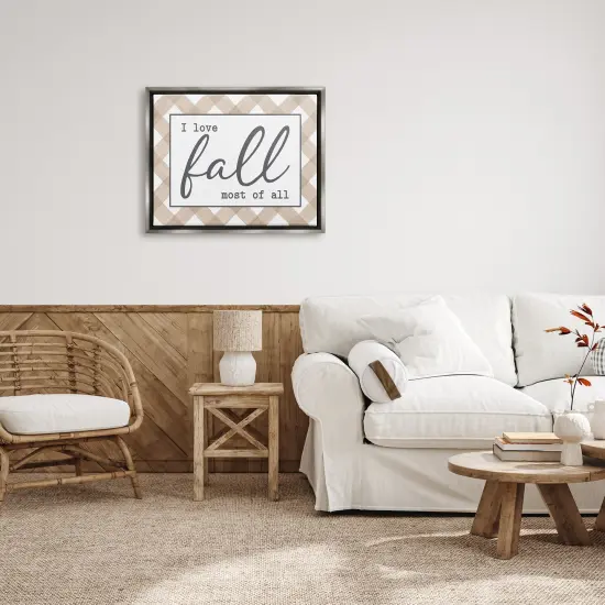 Love Fall Most Of All Autumn Calligraphy Plaid Sign Floating Frame Canvas Art Gold {8}