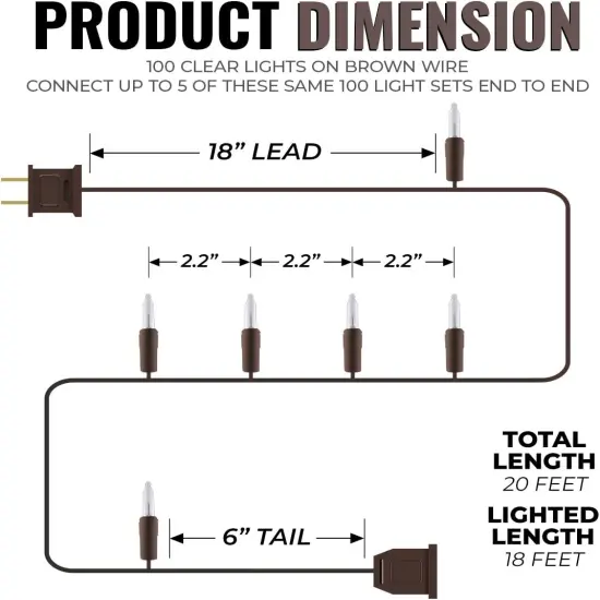 100 Clear Mini Christmas String Lights on Brown Wire Cord {2}