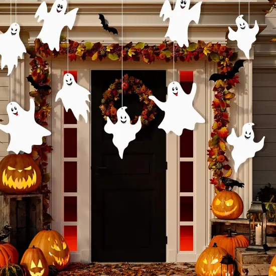 12 Pcs Hanging Ghosts Halloween Decoration - 3 Different Sizes {5}