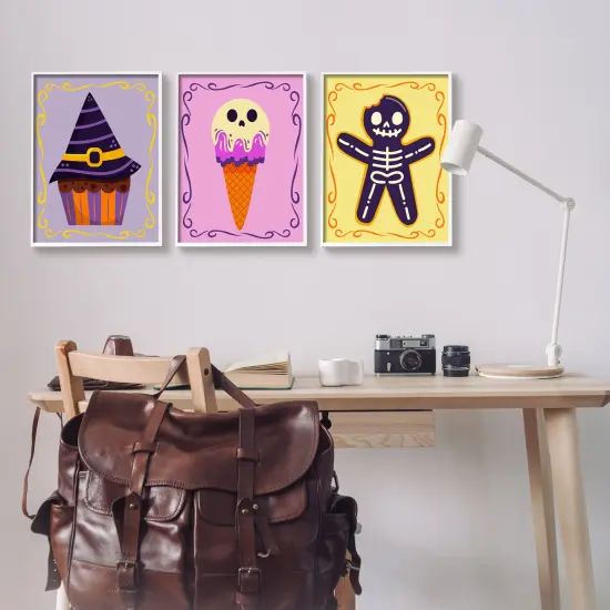 Varied Halloween Desserts 3pc Framed Giclee Art Set White {2}