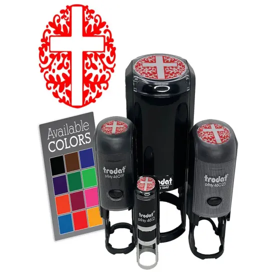 Ivy Floral Cross Easter Christianity Religious Symbol Self-Inking Rubber Stamp Black {7}