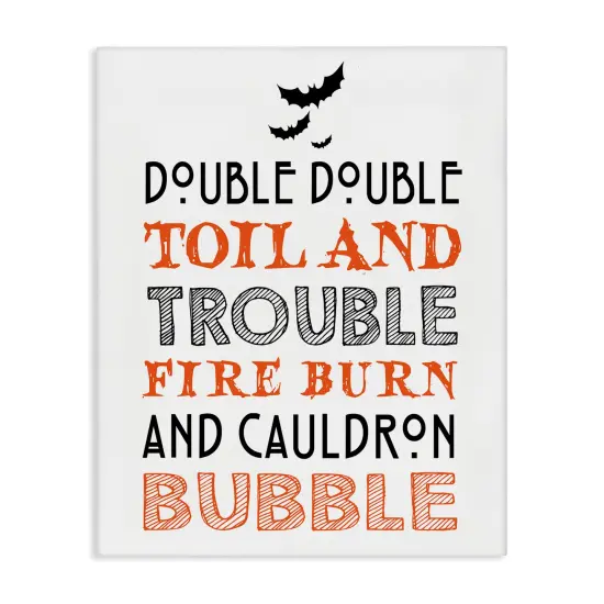 Black & Orange Halloween Bats Typography Spell IncantationCanvas Art {1}