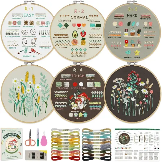 6 Stage Embroidery Kit for Beginners Adults, Easy to Learn 38 Different Stitches from Instruction {1}