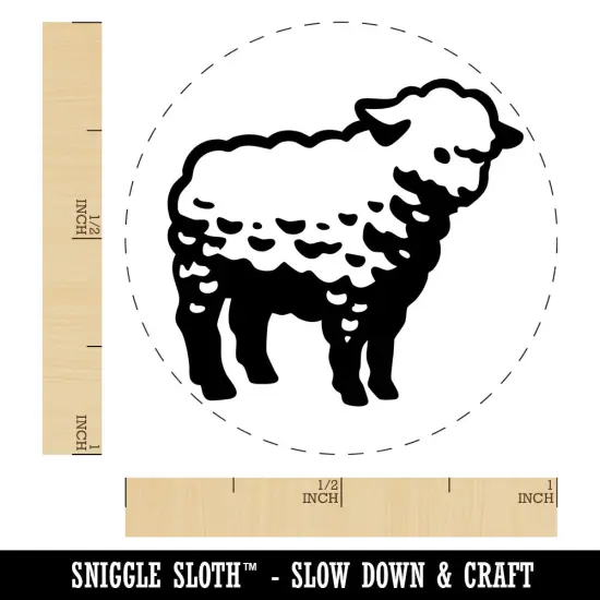 Realistic Fluffy Lamb Sheep Standing Self-Inking Rubber Stamp Crafting Planners Green {1}