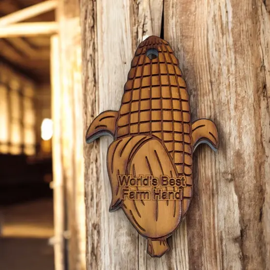 Worlds Best Farm Hand Corn on the cob - Cedar Ornament {4}