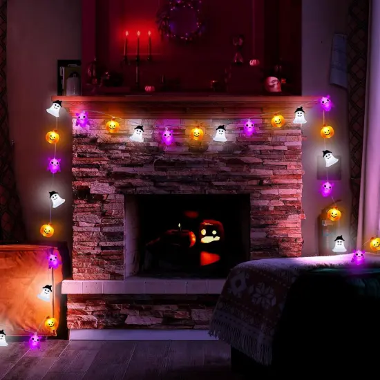 30 LED Pumpkin Bat Ghost Spooky Halloween Decorations {2}