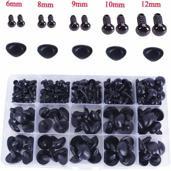 150Pcs Black Plastic Safety Eyes and Nose (6mm-12mm and 20mm) {2}