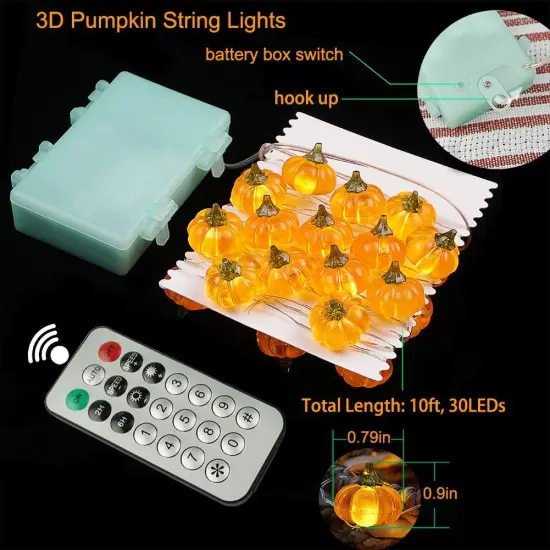 Halloween Pumpkin String Lights - 10ft, 30 LEDs (3D Orange Pumpkin) {3}