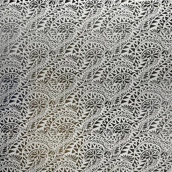 1 Yard Traditional Polynesian Tattoo Water Lily Design Fabric, 100% Polyester Foil, 36in L x 60in W Black & Gold {3}