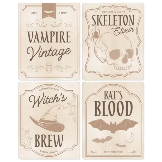 Big Dot of Happiness Vintage Halloween Wine Labels, Spooky Apothecary Decorations for Women and Men, Halloween Wine Bottle Label Stickers - Set of 4 {7}