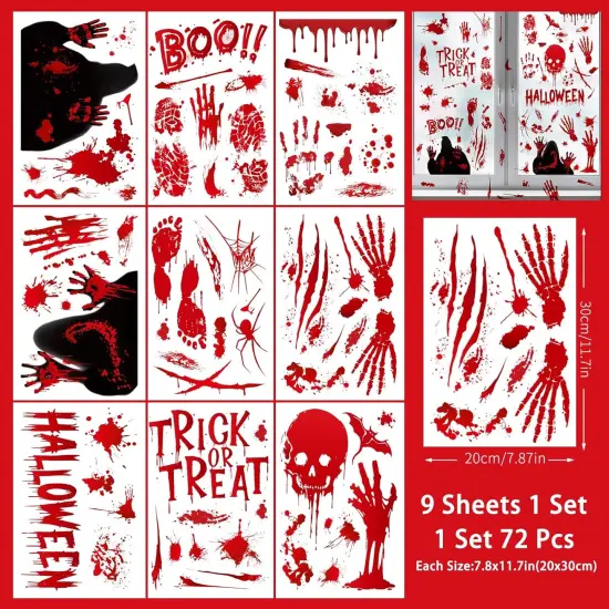 9 Sheets Bloodstained Halloween Window Stickers {2}