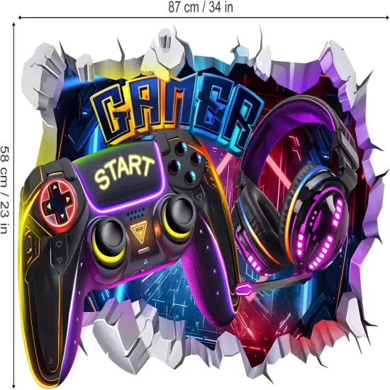 3D Game Wall Decals Gamer Controller Video Gaming Joystick {3}