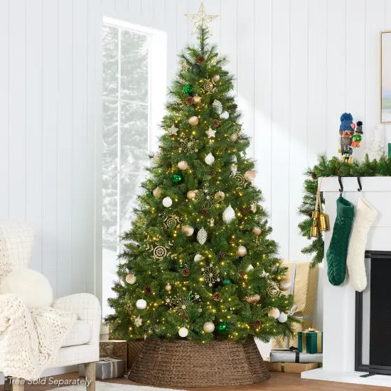 Best Choice Products 24in Woven Hyacinth Christmas Tree Collar, Tree Skirt Accessory w/ Cord Cut-Out Chestnut {5}