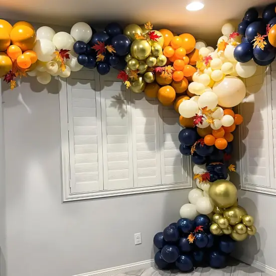 Navy Blue and Orange Balloons,60pcs Graduation Balloons Set,12 Inch Metallic Gold Balloon Dark Blue White Latex Balloon for Boys Men Graduation Birthday Wedding Baby Shower Party Decorations {5}