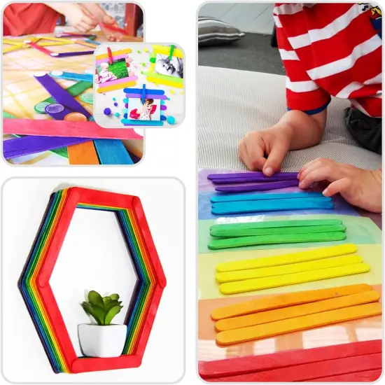 60 Pcs 6&rdquo; Colored Jumbo Wooden Craft Sticks, Rainbow Wooden Popsicle Sticks, Wide Lollipop Sticks, Treat Sticks Ice Pop Sticks fir Creative Designs or Home Art Projects {4}