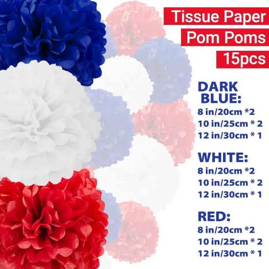 Red White and Blue Tissue Paper Pom Poms, 15PCS Tissue Paper Flowers for Party , Shopping Mall Home Window Decoration ,Wedding Birthday Baby Shower MASKMAN Baseball Themed Parties {4}