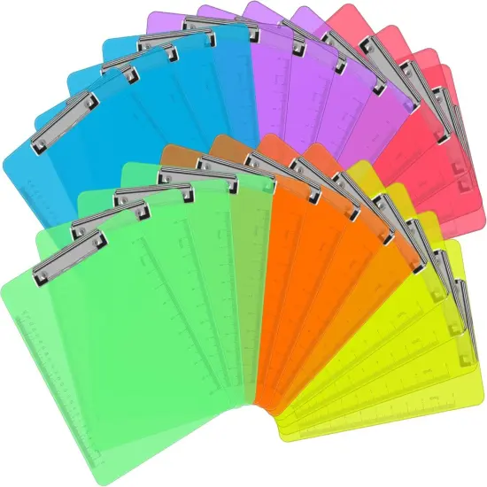Plastic Clipboards, 24 Pack Clear Colored Clipboards, Low Profile Clip Board 12.5 x 9 Inch Standard Letter Size, Office Supplies Classroom {1}