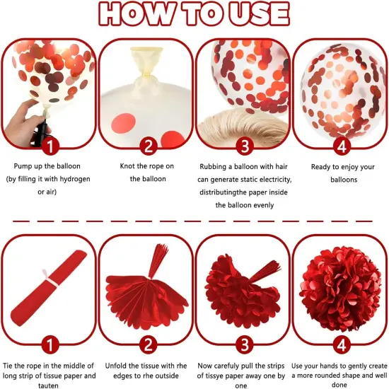 Red Party Decorations, Paper Pompom Balloon Garland Red Party Supplies for Women Girl Valentine's Day Party Birthday Wedding Graduation Christmas Engagement Party Decorations {3}
