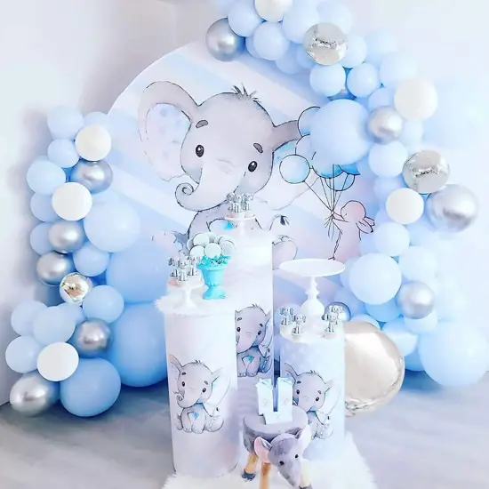 Baby Blue Balloon Garland Kit - 114pcs Macaron Blue Silver Balloon Arch with Matte Light Blue, Sky Blue and White Balloon, for Boy Birthday Wedding Elephant Baby Shower Party Decorations {4}