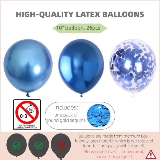 Balloon Column Kit Set of 2 With Confetti Balloons Included - Metallic Blue Balloon Tower with Stand, Base, and Pole,Backdrop Decoration for Wedding, Baby Shower, Birthday Party, or Bachelorette Party {3}