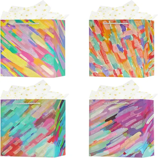 4Pcs 9" Small Size Gift Bag with Handles for Women Men Boy Girls Baby Kids Color Paper Gift Wrap Bags with Tissue Paper for Birthday {1}
