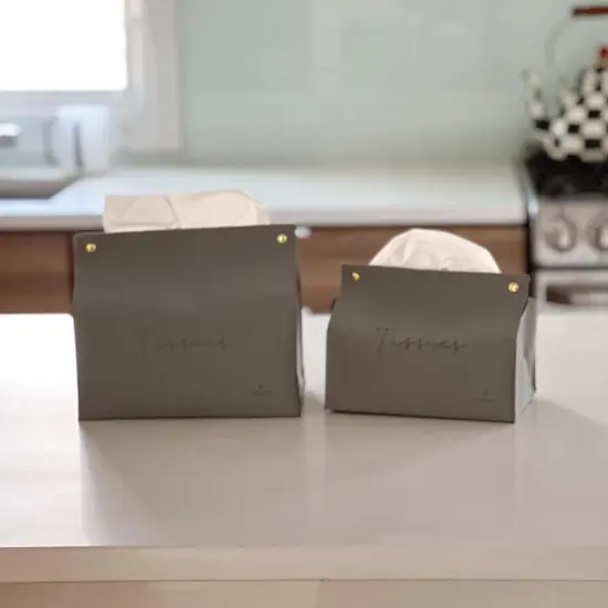 Leatherette Tissue Holder Tan {3}