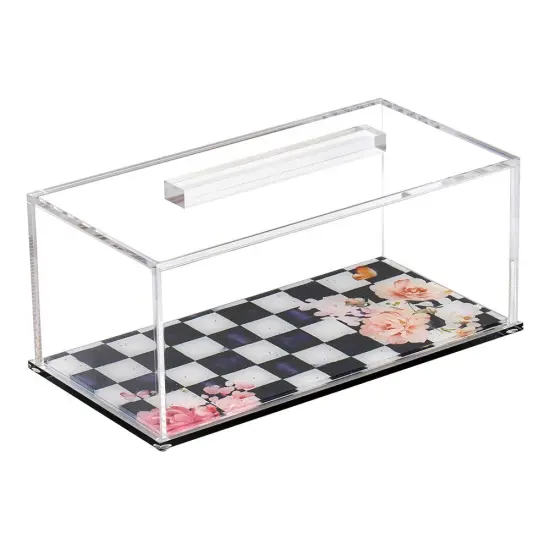 Black Chic Checkered Lucite Cake Tray with Lid {1}