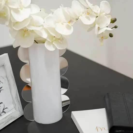 Lucite Mirror Accented Vase By Kinor Decor White-Gold {4}