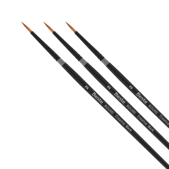 Creative Mark Beste Golden Taklon Round #2 Pack of 3 Artist Brushes, Professional Watercolor Brushes, For Acrylic Painting, Short Handle, Sharp Edges, Hand-Tied & Shaped {1}