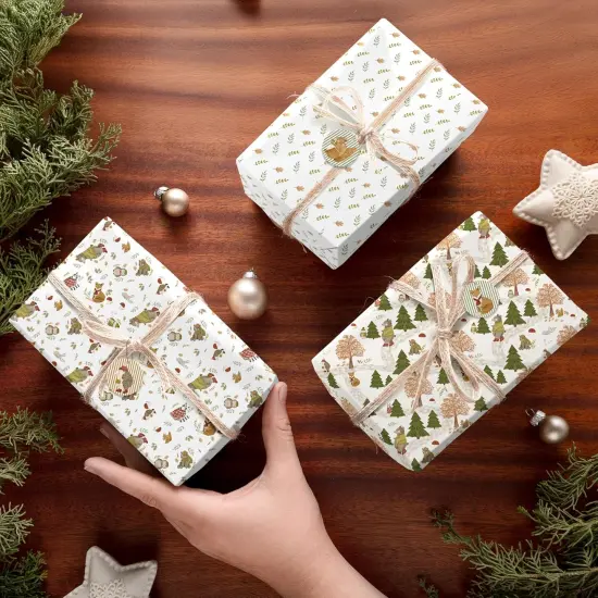 12 Sheets Vintage Animal Wrapping Paper Woodland Baby Shower Giftwrap with 20 Tags 4 Designs Fox Squirrel Forest {4}