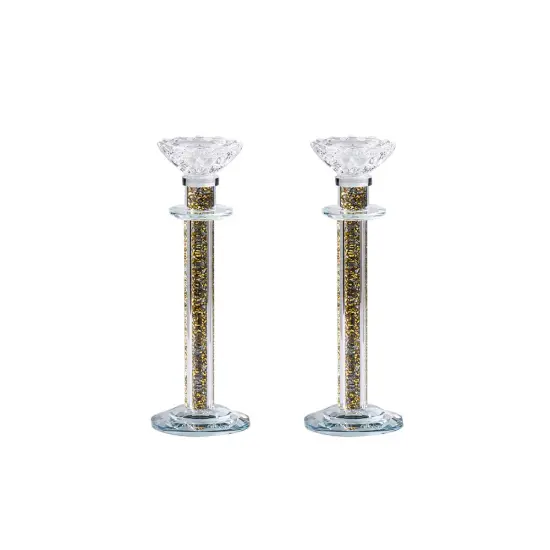 Crystal Candlesticks with Crushed Gemstones Clear {3}