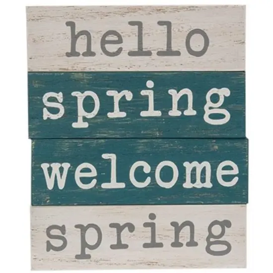 Wooden Welcome Spring Mini Blocks with Distressed Finish 4 Asstd. {1}