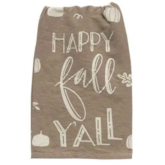 Happy Fall Y&rsquo;all Cotton Dish Towel &ndash; 28" Square Rustic Autumn Kitchen Towel with Pumpkin {1}