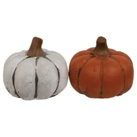 Resin Mini Pumpkins with Flat Base and Brown Stems 2 Asstd. {1}