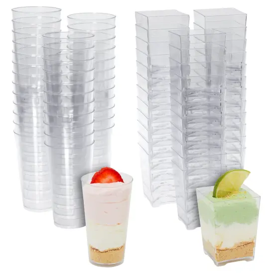 72 Pieces Assorted Dessert Cups for Appetizers, Snacks, Plastic Shot Glasses 3oz and 5oz, Cups for Anniversary, Wedding Reception, Baby Shower, Birthday Party (Serves 36) Clear {1}