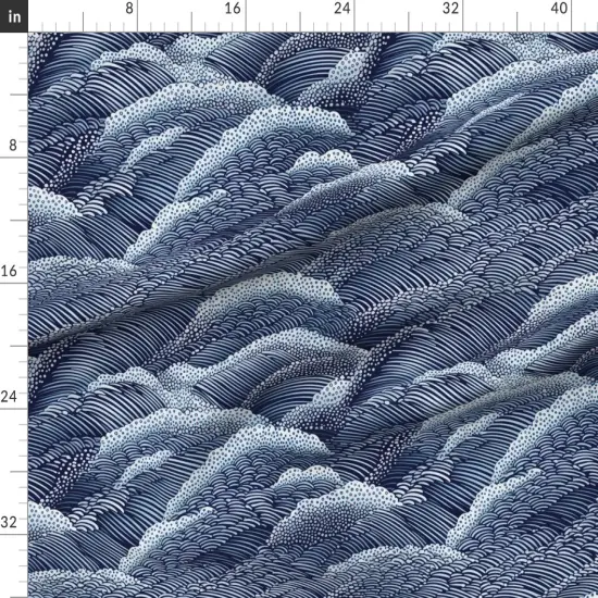 Various Fabrics by the Yard or Fat Quarter Indigo Waves Modern Japanese Abstract Art Deco Navy Blue Contemporary Serene Monochrome Peaceful Coastal Ocean Elegant Custom Printed Fabric by Spoonflower {1}