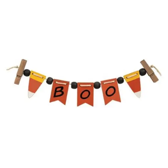 Candy Corn Themed Wooden Mini Clip Banner Garland with &ldquo;Boo&rdquo; Text for Party or Seasonal Decor {1}