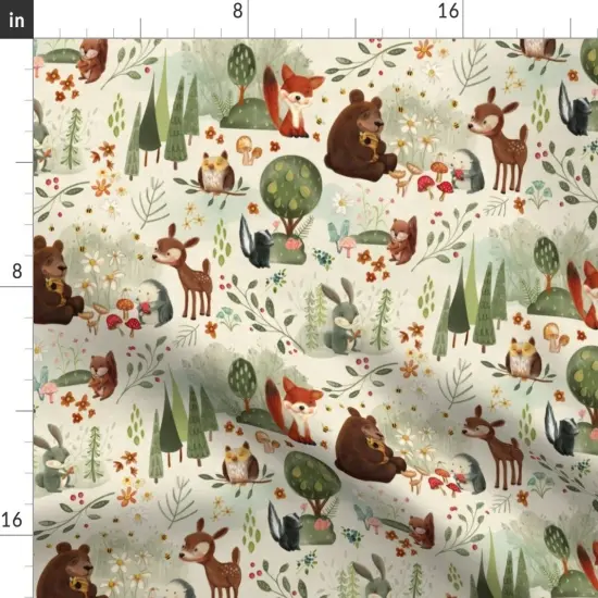 Various Fabrics by the Yard or Fat Quarter Woodland Forest Animals Large Scale Owl Pine Fox Bear deer Neutral Custom Printed Fabric by Spoonflower {2}