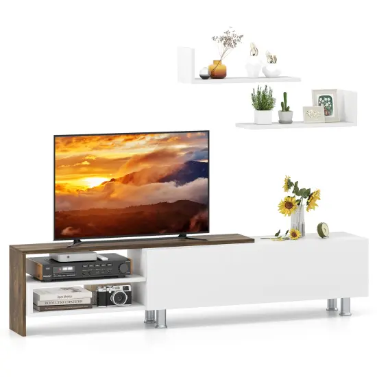 Modern Farmhouse TV Stand for 80&rdquo; TV with Wall-Mounted Shelves and Flip-Down Cabinet Storage {5}