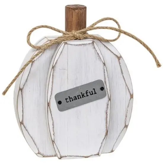 Rustic Pumpkin Sitter Wood Fall Accent with Galvanized Metal Plate Thankful {1}
