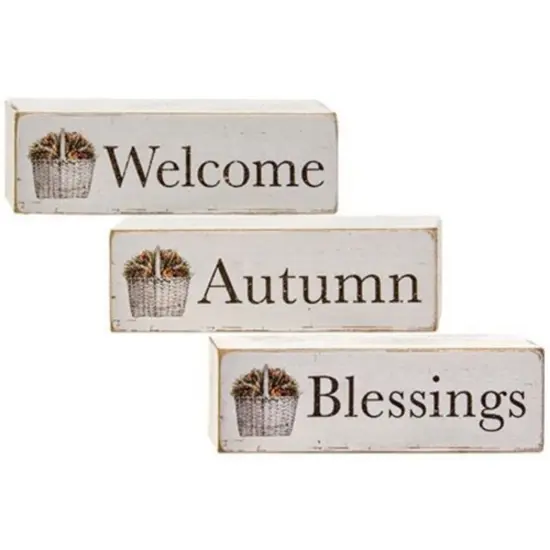 3 asstd. Autumn Welcome Blessing Wooden Block Sign for Fall Home Decor {1}