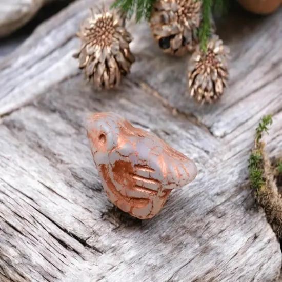 *6* 11x22mm Copper Washed Matte Milky Crystal Bird Beads {3}