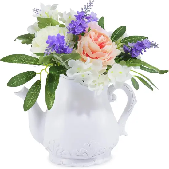 Artificial Flowers in Ceramic Teapot Vase,Centerpieces Coffee Table Decor,Artificial Flower Arrangement for Home Party Office Wedding Kitchen Room {1}
