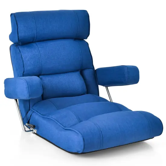Foldable Floor Sofa Chair with 6-Position Adjustable Headrest and Metal Frame Blue {9}