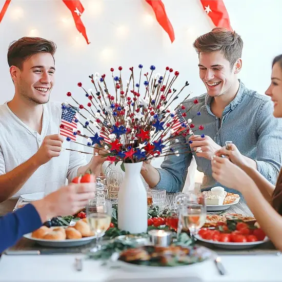 6 Pcs Patriotic Flowers Artificial,Red White and Blue Flowers,16 Inch Patriotic Star Picks Artificial,Patriotic Floral Stems for President's Day,Home,Dinner,Birthday,Party,Independence Day Decorations {2}