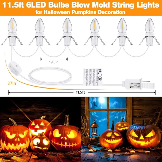 3 Pack Accessory Cord with 6 LED Light Bulb, 11.5 ft Christmas Village Light with ON/Off Switch Plugs and Spare Fuse, Blow Mold Light for Christmas Village House Halloween Pumpkin Crafts Decor {3}