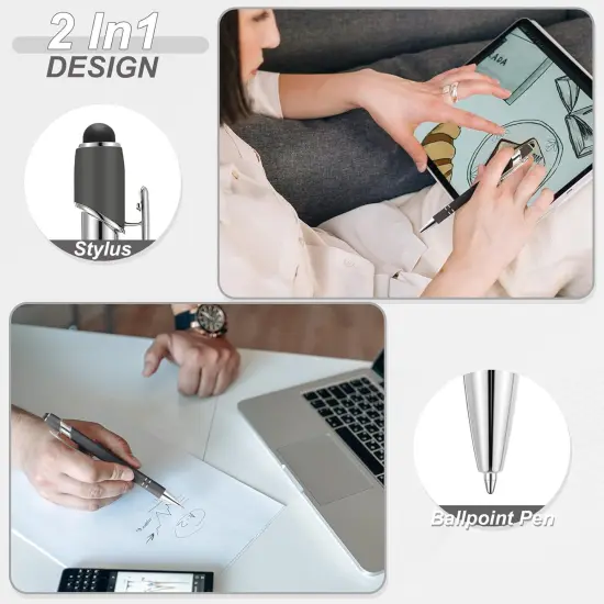 12 Pieces 2 in 1 Stylus Metal Ballpoint Pen with Stylus Tip, 1.0 mm Black Ink Ballpoint Pen for Touch Screens(Gray and Silver) {2}