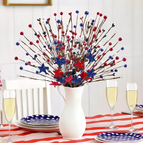 6 Pcs Patriotic Flowers Artificial,Red White and Blue Flowers,16 Inch Patriotic Star Picks Artificial,Patriotic Floral Stems for President's Day,Home,Dinner,Birthday,Party,Independence Day Decorations {4}